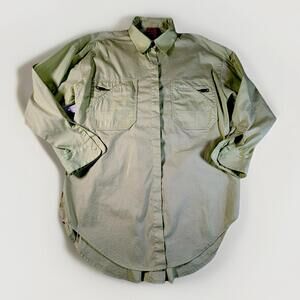 SIMON CHANG Womens 12 Green Long Sleeve Button Front Collar Shirt Zippers ( A26)